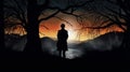 Mysterious Christopher: A Romantic Silhouette In The Forest Royalty Free Stock Photo