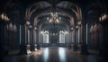 Mysterious church interior. 3d rendering toned image.