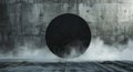 Mysterious circular portal in a concrete wall with mist Royalty Free Stock Photo