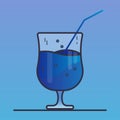 Mysterious classic blue cocktail. Drink in a glass goblet with a paper straw tube. Outline vector icon. Main color of 2020 year Royalty Free Stock Photo