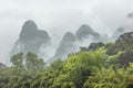 Mysterious clouds covering the hills bordering the Li River