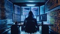 Mysterious Coder at Work in a Dark Room Royalty Free Stock Photo