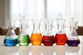 Mysterious Colorful beakers chemicals tool. Generate Ai