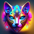 Mysterious colorful cat portrait in neon light. 3D rendering Generative AI