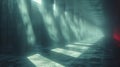 Mysterious corridor with fog and light rays