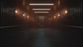 Mysterious corridor inside a prison or ship background. Empty stage, metall walls
