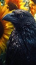 Mysterious Cosmic Crow Cub Exploring Lost Ancient Rural Area in Extreme Close-Up.