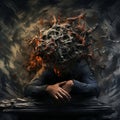 Figure Enshrouded in Chaos Depicting Mental Struggle and the Turbulence of Stress. Generative Ai