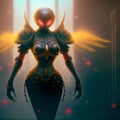 Mysterious cyborg woman with golden wings Royalty Free Stock Photo