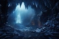 Mysterious dark cave with stalactites. 3d rendering, AI Generated Royalty Free Stock Photo