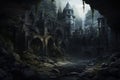 Mysterious Dark fantasy monastery. Generate Ai