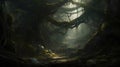Mysterious dark forest. Fantasy landscape. 3D illustration.