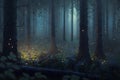 Mysterious dark forest with fog. 3D illustration. Fantasy forest. Royalty Free Stock Photo