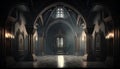 Mysterious dark gothic church interior. 3D rendering