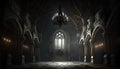 Mysterious dark Gothic interior with a large window and a door Royalty Free Stock Photo