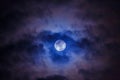 Mysterious dark night sky with full moon and cloud. Dark space moon and midnight Halloween concept. Royalty Free Stock Photo