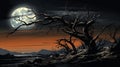 Mysterious Dead Tree In Dark Night: A Digital Painting Inspired By Greg Capullo