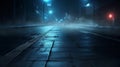 A mysterious and eerie city street enveloped in dense fog at night. Generative ai Royalty Free Stock Photo