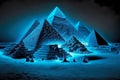 mysterious egyptian pyramids illuminated by beaful blue light