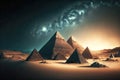 mysterious egyptian pyramids among night desert landscape