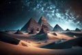 mysterious egyptian pyramids among night desert landscape