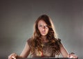 Mysterious enigmatic attractive woman girl. Royalty Free Stock Photo