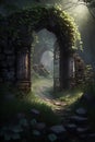 Mysterious entrance to the dark forest. 3D rendering. Royalty Free Stock Photo