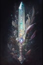 mysterious and ethereal crystal sword, which glows with a magical light and can cut through reality itself. AI