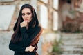 Mysterious Evil Vampire in Front of a Horror Abandoned House