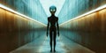 Mysterious Extraterrestrial Figure Explores Enigmatic Surroundings, Set Against A Futuristic Backdrop