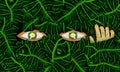 Mysterious eye and hand   behind the  green forest  abstract background Royalty Free Stock Photo