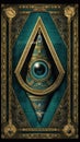 Mysterious eye in pyramid with Illuminati symbols