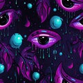 Mysterious eyes in a dark fantasy pattern with liquid and blotter backgrounds (tiled) Royalty Free Stock Photo