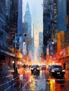 Mysterious fantastic night city. Oil painting in impressionism style. Vertical composition