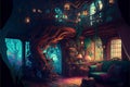 Mysterious fantasy interior. 3D rendering. Computer digital drawing.