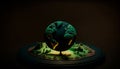 Mysterious Flat Earth Illuminated by a Dim Light on a Black Background in Claymation Style, Made with Generative AI