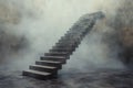 Mysterious Floating Staircase Ascending into Misty Atmosphere in Surreal Dreamlike Environment