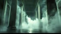 Ancient Temple Interior With Fog and Large Stone Columns Royalty Free Stock Photo