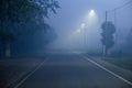 mysterious fog on the street in a small town at night Royalty Free Stock Photo