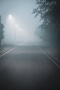 mysterious fog on the street in a small town at night Royalty Free Stock Photo