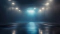Mysterious Foggy Corridor with Illuminated Ceiling Lights