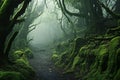 Mysterious foggy forest in the rainforest of New Zealand