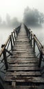 Mysterious Foggy Wooden Bridge A Symbolic Adventure In Juxtaposition