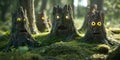 Mysterious Forest Creatures Three Stone Guardians in a Mossy Grove Royalty Free Stock Photo
