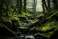 Mysterious Forest moss nature. Generate Ai