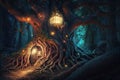 Mysterious forest. Night Halloween forest. Generated by AI Royalty Free Stock Photo