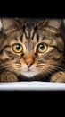 Mysterious gaze Fold eared cats half muzzle peeks from behind a cabinet