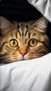 Mysterious gaze Fold eared cats half muzzle peeks from behind a cabinet