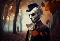 Mysterious gentleman in a white carnival mask illustration. AI generative