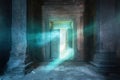 mysterious ghostly light emanating from ancient doorway Royalty Free Stock Photo